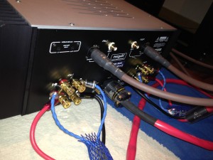 The business end! Note my Siltech(for highs & mids) and Vermouth(for bass) speaker cables for bi-wiring