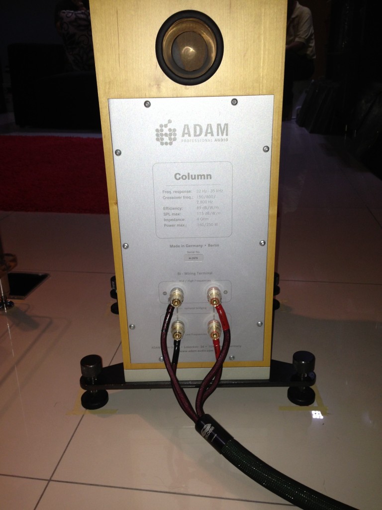 The Adam speakers are bi-wired with Audioquest cables
